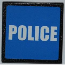 Road Sign 2 x 2 Square with Clip with White 'POLICE' on Blue Background Pattern (Sticker) - Set 7498