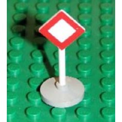 Road Sign with Post, Diamond with Red Border, Plain White Inside Pattern, Type 2 Base