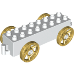 Duplo Car Base 2 x 8 x 1 1/2 with Large Copper Spoked Wheels Duplo Car Base 2 x 8 x 1 1/2 with Large Copper Spoked Wheels