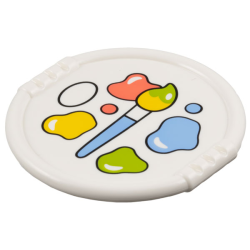 Duplo Utensil Disk with Paint Brush and Coral, Yellow, Lime and Medium Blue Paint Pattern
