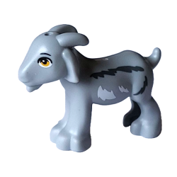 Goat, Friends Style with Bright Light Orange Eyes, Black Eyebrows and White and Dark Bluish Gray Fur Pattern