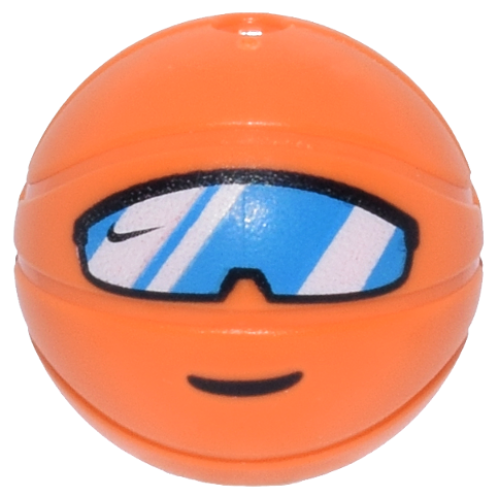 Деталь LEGO 7421pb01 Minifigure, Head, Modified Basketball with Hole on Top with Dark Azure Sports Sunglasses, White Reflections and Black Nike Swoosh Logo and Smile Pattern