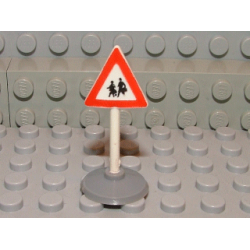 Road Sign with Post, Triangle with Pedestrian Crossing 2 People Pattern, Type 1 Base