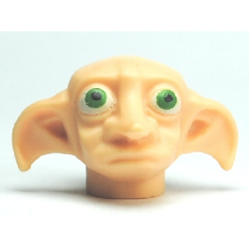 Деталь LEGO 43745pb01 Minifigure, Head, Modified Dobby with Sculpted Mouth with Green Eyes Pattern
