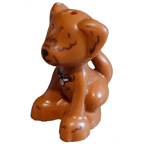 Деталь LEGO 27986pb04 Dog, Friends Style, Labrador / Labradoodle, Sitting with Black Nose and Mouth, Dark Brown Hair over Eyes and Bright Pink Collar with Name Tag Pattern (Guba)
