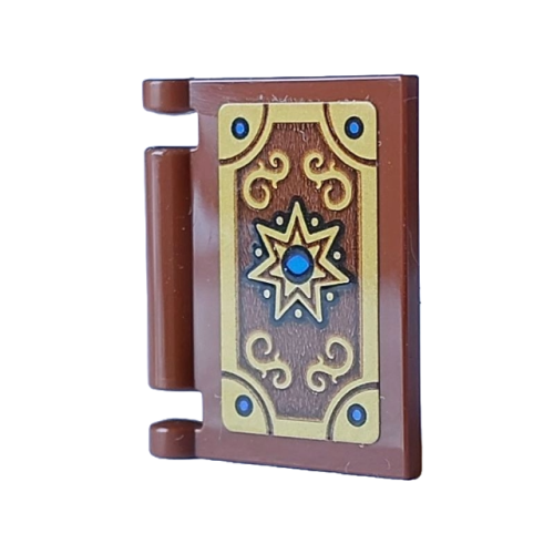 Деталь LEGO 24093pb085 Minifigure, Utensil Book Cover with Gold Star and Filigree in Frame with Blue Eye and Dots Black Outline Pattern (Sticker) - Set 21348 (Dungeons & Dragons Elf Wizard's Spellbook)