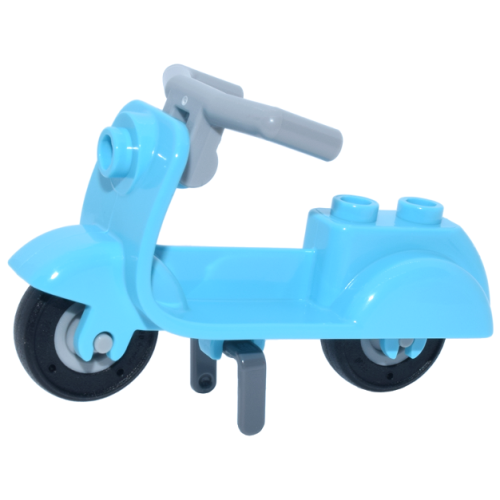 Деталь LEGO 15396c11 Scooter with Dark Bluish Gray Stand, Light Bluish Gray Angular Handlebars, and Light Bluish Gray Wheels - Medium Azure