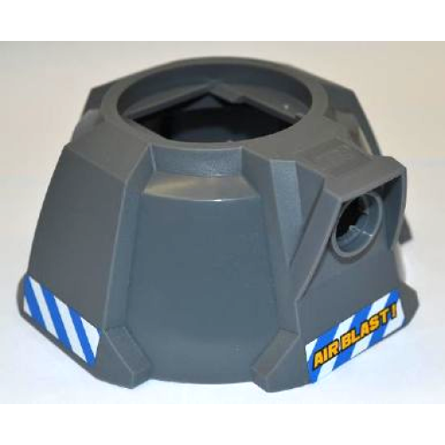 Деталь LEGO 87941pb02 Air Blast Launcher Base (Racers) with Blue and White Danger Stripes on Both Sides and Yellow 'AIR BLAST!' Pattern (Stickers) - Set 7970