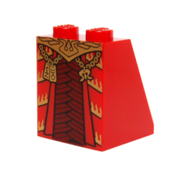 Slope 65 2 x 2 x 2 with Bottom Tube with Minifigure Dress / Skirt / Robe, Dark Red Armor and Gold Belt, Chains and Pendants Pattern Slope 65 2 x 2 x 2 with Bottom Tube with Minifigure Dress / Skirt / Robe, Dark Red Armor and Gold Belt, Chains and Pendants Pattern