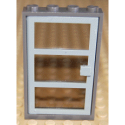 Door, Frame 1 x 4 x 6 with 4 Holes on Top and Bottom with Light Gray Door with 3 Panes and Square Handle with Fixed Trans-Brown Glass (30179 / x39c02) - Dark Gray