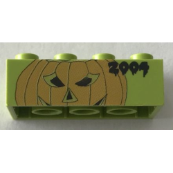 Brick 2 x 4 with Legoland Deutschland Halloween 2004 Pumpkin Pattern 2 of 3 - Lime