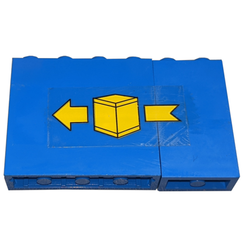 Деталь LEGO BA122pb01R Stickered Assembly 6 x 1 x 3 with Yellow Box and Arrow Pattern Model Right Side (Sticker) - Set 6361 - 1 Panel 1 x 4 x 3 - Solid Studs, 1 Panel 1 x 2 x 3 - Solid Studs