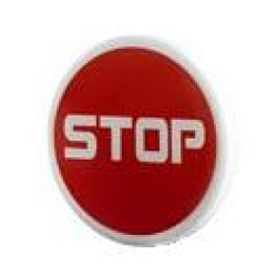 Road Sign 2 x 2 Round with Clip with Wide Font 'STOP' on Red Background Pattern (Sticker) - Set 5970