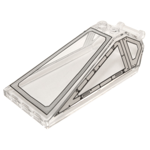 Деталь LEGO 21849pb01 Windscreen 8 x 4 x 2 with 2 Studs and Bar Handle with Silver Cockpit Window Frames with Rivets Pattern