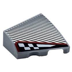 Wedge 2 x 2 x 2/3 Right with Silver Diagonal Stripes and Black and White Checkered Stripe with Red Outline Pattern