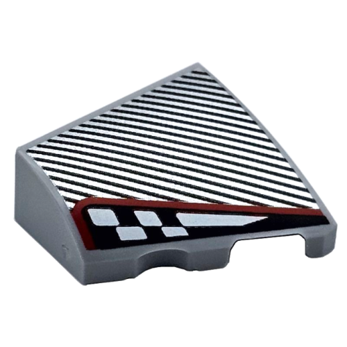 Деталь LEGO 5093pb001 Wedge 2 x 2 x 2/3 Right with Silver Diagonal Stripes and Black and White Checkered Stripe with Red Outline Pattern