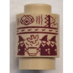 Brick, Round 1 x 1 with 3 Dark Red Witches, Kettle and Bat Pattern Brick, Round 1 x 1 with 3 Dark Red Witches, Kettle and Bat Pattern