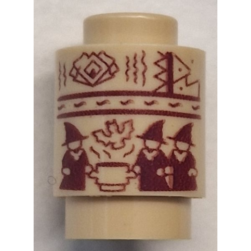Деталь LEGO 3062pb077 Brick, Round 1 x 1 with 3 Dark Red Witches, Kettle and Bat Pattern