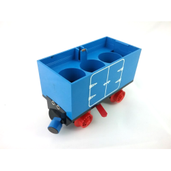 Train Battery Box Car with Two Contact Holes, Red Switch Lever, Blue and Red Magnets, and Red Wheels with Hinged Doors Pattern on Both Sides (Stickers) - Set 7720