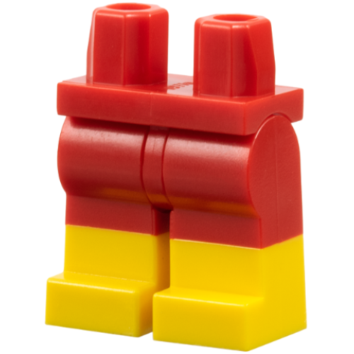 Деталь LEGO 970c00pb0575 Hips and Legs with Molded Yellow Lower Legs / Boots Pattern - Red