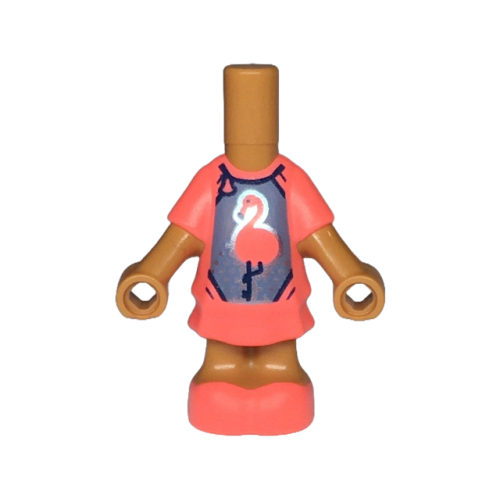 Деталь LEGO 69969pb24 Micro Doll, Body with Molded Coral Short Layered Dress and Shoes and Printed Sand Blue Swimsuit with Flamingo and Metallic Light Blue Spots Pattern