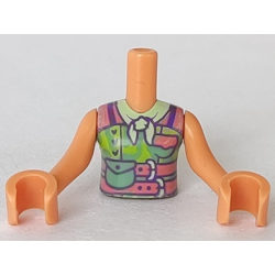 Torso Mini Doll Girl Lime Top, Coral Belts, Sand Green Bag and Yellow Bandana Pattern, Nougat Arms with Hands