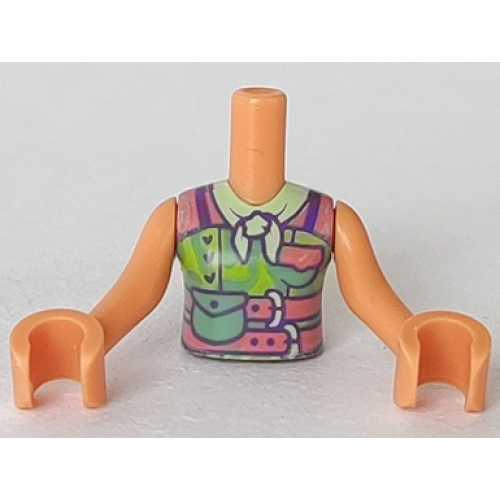 Деталь LEGO FTGpb277c01 Torso Mini Doll Girl Lime Top, Coral Belts, Sand Green Bag and Yellow Bandana Pattern, Nougat Arms with Hands