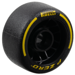 Wheel 24 x 13.4 with Pin Hole with Molded Black Hard Rubber Tire and Printed Yellow 'PIRELLI', 'P ZERO' and Arcs Pattern Wheel 24 x 13.4 with Pin Hole with Molded Black Hard Rubber Tire and Printed Yellow 'PIRELLI', 'P ZERO' and Arcs Pattern