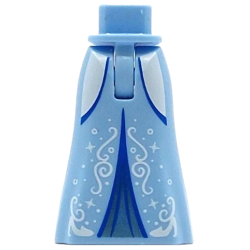 Mini Doll Hips and Skirt Full Length with White Sides, Filigree, Dots and Sparkles, Metallic Light Blue Inset and Blue Trim Pattern - Thin Hinge