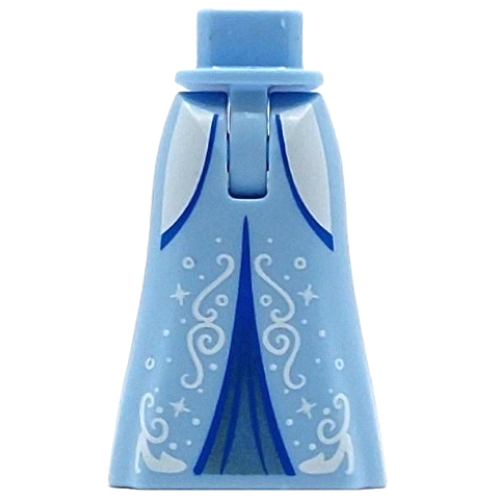 Деталь LEGO 36187c00pb030 Mini Doll Hips and Skirt Full Length with White Sides, Filigree, Dots and Sparkles, Metallic Light Blue Inset and Blue Trim Pattern - Thin Hinge