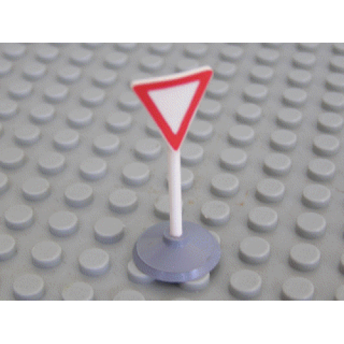Деталь LEGO bb0134pb01c01 Road Sign with Post, Triangle Inverted with Yield Pattern, Type 1 Base