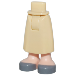 Mini Doll Hips and Skirt Long with Molded Light Nougat Legs and Printed Dark Bluish Gray Shoes Pattern - Thick Hinge