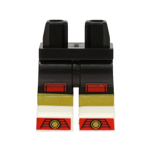 Деталь LEGO 970c00pb1579 Hips and Legs with Molded White Lower Legs / Boots and Printed Red and Gold Knee Pads, Stripes and Shoe Tips Pattern