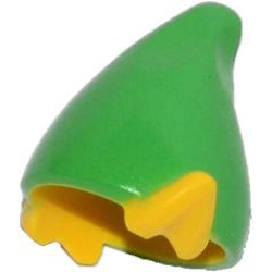 Minifigure, Headgear Hat, Elf / Dwarf with Pointed Ears with Bright Green Top Pattern - Yellow Minifigure, Headgear Hat, Elf / Dwarf with Pointed Ears with Bright Green Top Pattern - Yellow