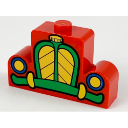 Brick, Modified 1 x 4 x 2 Center Stud Top with Yellow, Green, and Blue Car Grille, Headlights, and Bumper Pattern