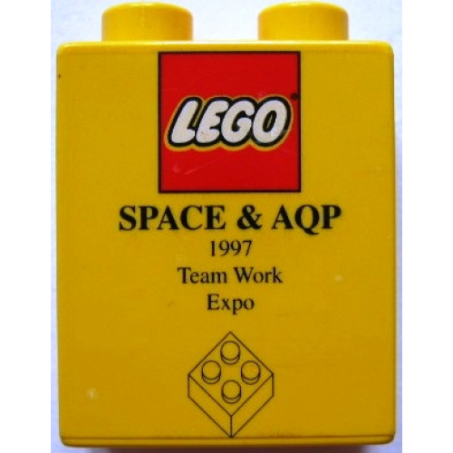 Деталь LEGO 4066pb213 Duplo, Brick 1 x 2 x 2 with Space & AQP 1997 Team Work Expo Pattern