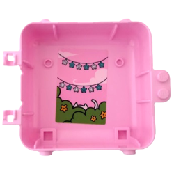 Container, Box 3 x 8 x 6 2/3 Half Back with String of White and Dark Azure Stars, White Cat Hiding Behind Lime Bushes and Flowers Pattern (Sticker) - Set 41665