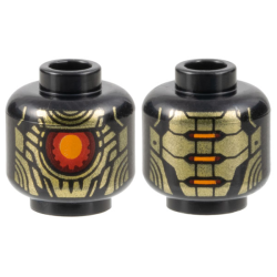 Minifigure, Head Alien Robot with Gold Armor Plates and Large Red and Orange Eye Pattern