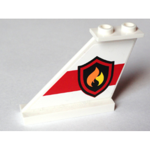 Деталь LEGO 2340pb064L Tail 4 x 1 x 3 with Fire Logo Badge on Red Stripe Pattern Model Left Side (Sticker) - Set 60005