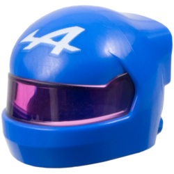 Minifigure, Headgear Helmet Formula 1 with Molded Trans-Dark Pink Visor and Printed Alpine Logo Stylized White Capital Letter A Pattern Minifigure, Headgear Helmet Formula 1 with Molded Trans-Dark Pink Visor and Printed Alpine Logo Stylized White Capital Letter A Pattern