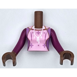 Torso Mini Doll Woman Bright Pink Dress Top with Medium Lavender Sides, Stars and Stripes, and White Necklace Pattern, Medium Brown Arms and Hands with Magenta Long Sleeves