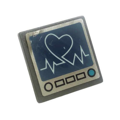 Деталь LEGO 15210pb075 Road Sign 2 x 2 Square with Open O Clip with Computer Screen, Dark Blue Heart and Heart Beat Pattern (Sticker) - Set 41318