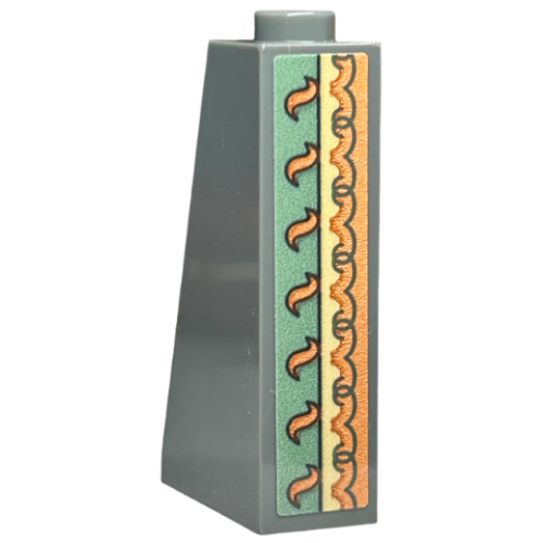 Деталь LEGO 4460bpb015 Slope 75 2 x 1 x 3 - Hollow Stud with Wallpaper, Orange Swirls and Ornamental Geometric Border on Sand Green Background Pattern on End (Sticker) - Set 40579