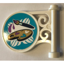 Road Sign Round on Pole with Flat Top Attachment with Paint Palette and Brush on Medium Azure Background Pattern on Both Sides (Stickers) - Set 41365