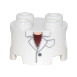 Brick, Round 2 x 2 with Pin Holes with Lab Coat Jacket with Lapels, Pocket, and Button, Dark Red Shirt, Light Nougat Neck Pattern (Super Mario Professor E. Gadd Torso) Brick, Round 2 x 2 with Pin Holes with Lab Coat Jacket with Lapels, Pocket, and Button, Dark Red Shirt, Light Nougat Neck Pattern (Super Mario Professor E. Gadd Torso)