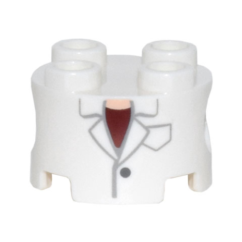Деталь LEGO 17485pb008 Brick, Round 2 x 2 with Pin Holes with Lab Coat Jacket with Lapels, Pocket, and Button, Dark Red Shirt, Light Nougat Neck Pattern (Super Mario Professor E. Gadd Torso)