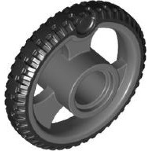 Деталь LEGO 6600pb01 Wheel 21 x 4 with Pin Hole and 3 Spokes with Molded Black Hard Rubber Tire Pattern