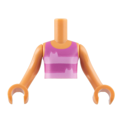 Torso Mini Doll Boy Dark Pink Tank Top with Bright Pink Stripes with Cat Ears Pattern, Nougat Arms with Hands