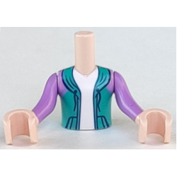 Torso Mini Doll Boy Dark Turquoise Hoodie with White Undershirt Pattern, Light Nougat Arms with Hands with Medium Lavender Sleeves