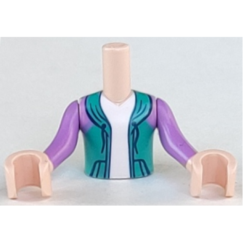 Деталь LEGO FTBpb055c01 Torso Mini Doll Boy Dark Turquoise Hoodie with White Undershirt Pattern, Light Nougat Arms with Hands with Medium Lavender Sleeves